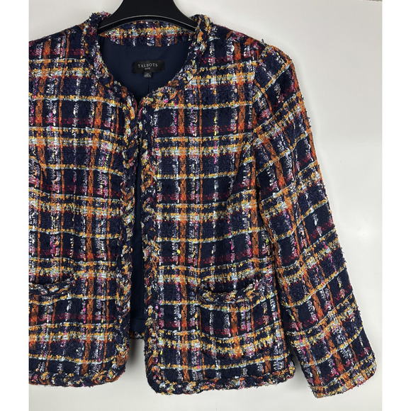 Talbots Tweed Jacket Sunflower Plaid Pockets Women's Size 14P 14 Petite Office - Picture 4 of 9